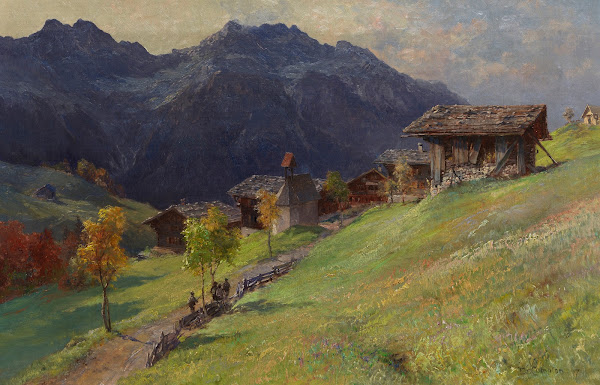 Gerstruben vom Dietersbacher Tal kommend mit Blick auf den Himmelschrofen 1907