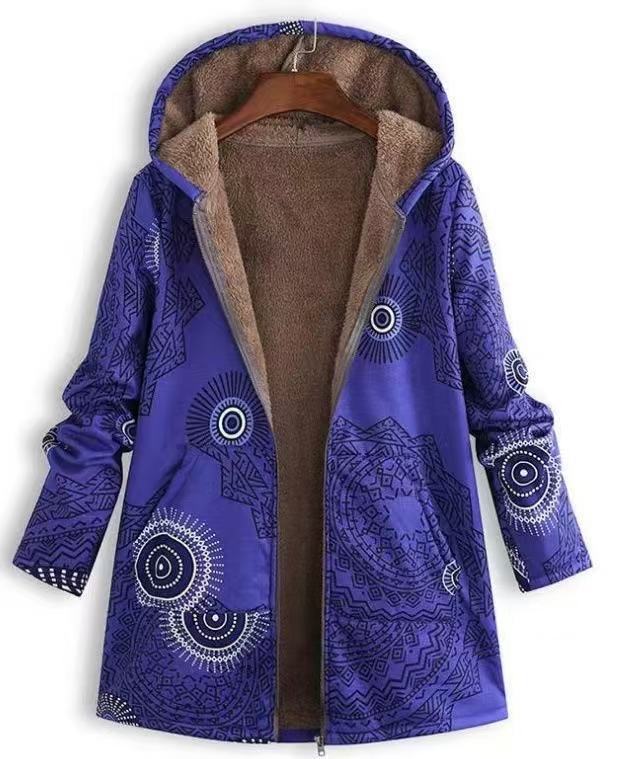 Gefütterte Kapuzenjacke mit Reißverschluss und Print