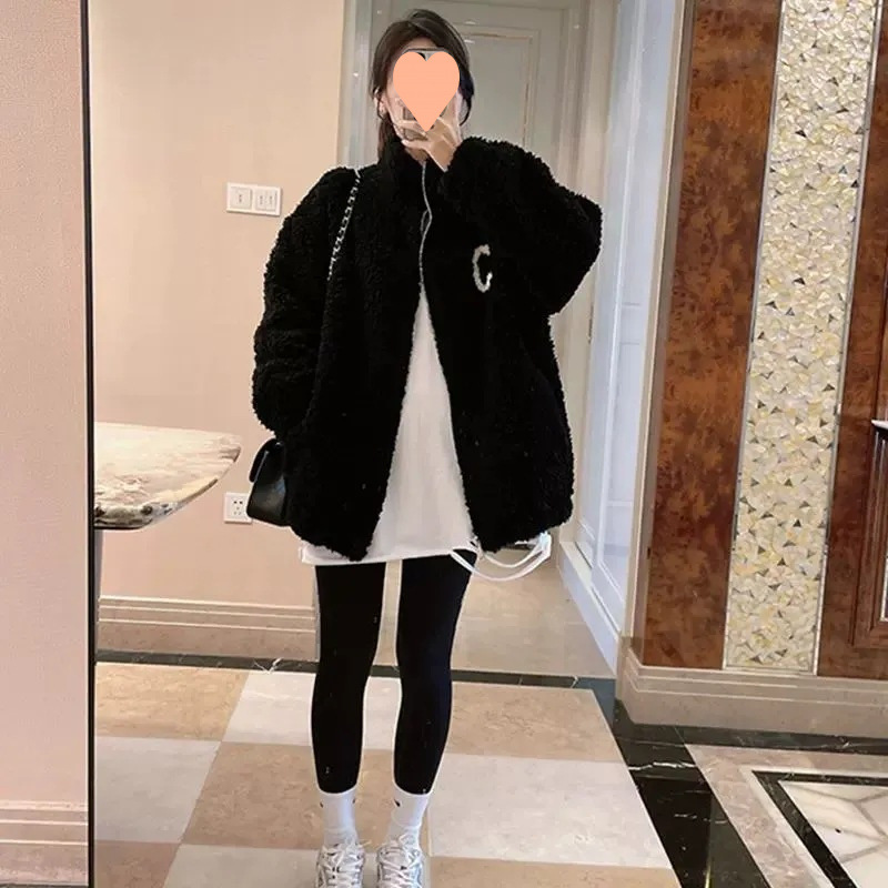 Women's Faux Lamb Fleece Baseball Jacket