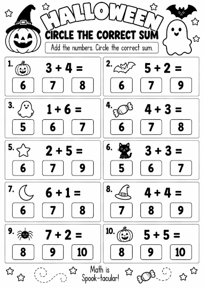 Halloween Circle the Correct Sum