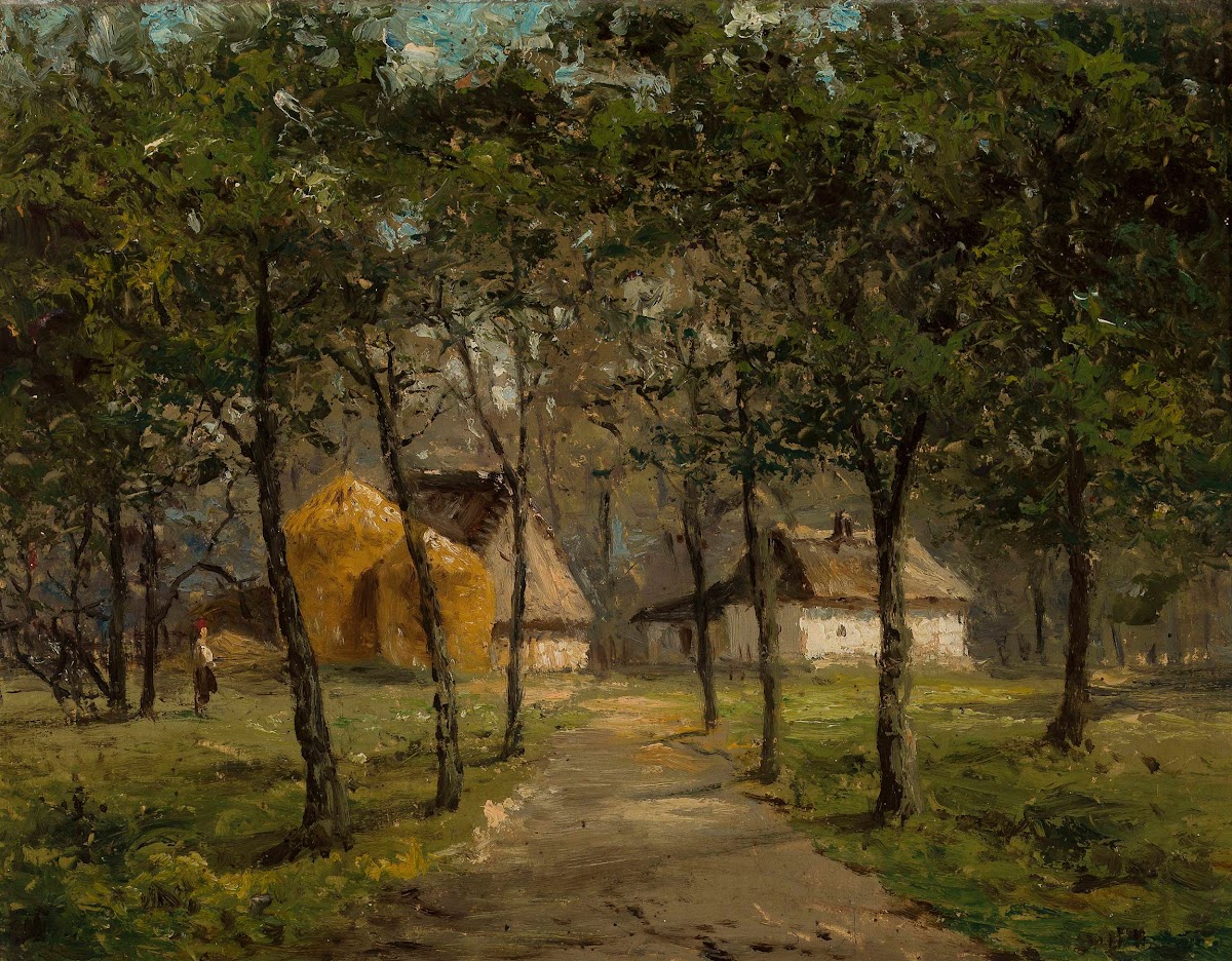 Landscape with houses among trees