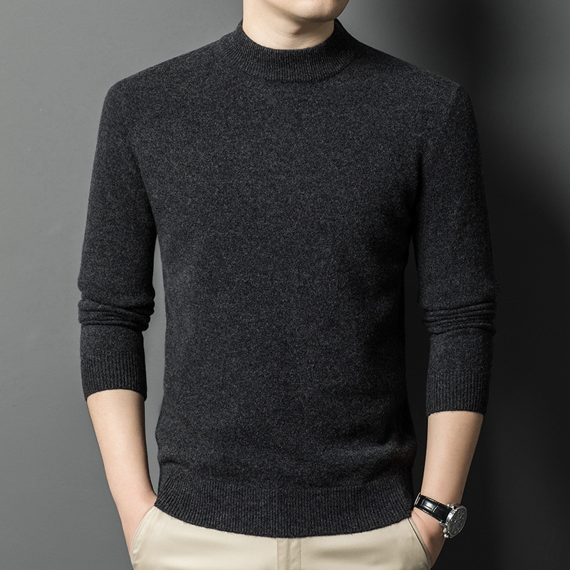 Men's pure wool sweater with stand-up collar