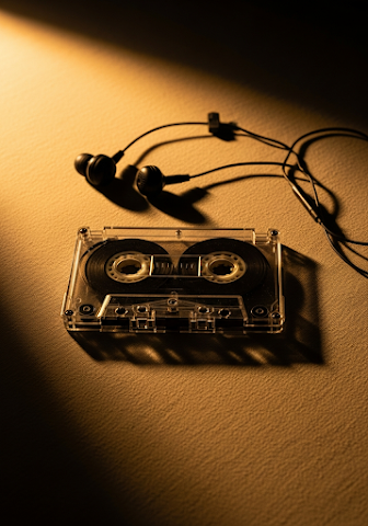 Retro Cassette Tape Earbuds Golden Light