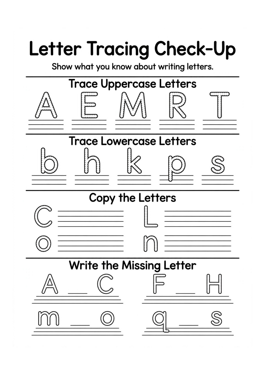 Letter Tracing Check-Up Worksheet