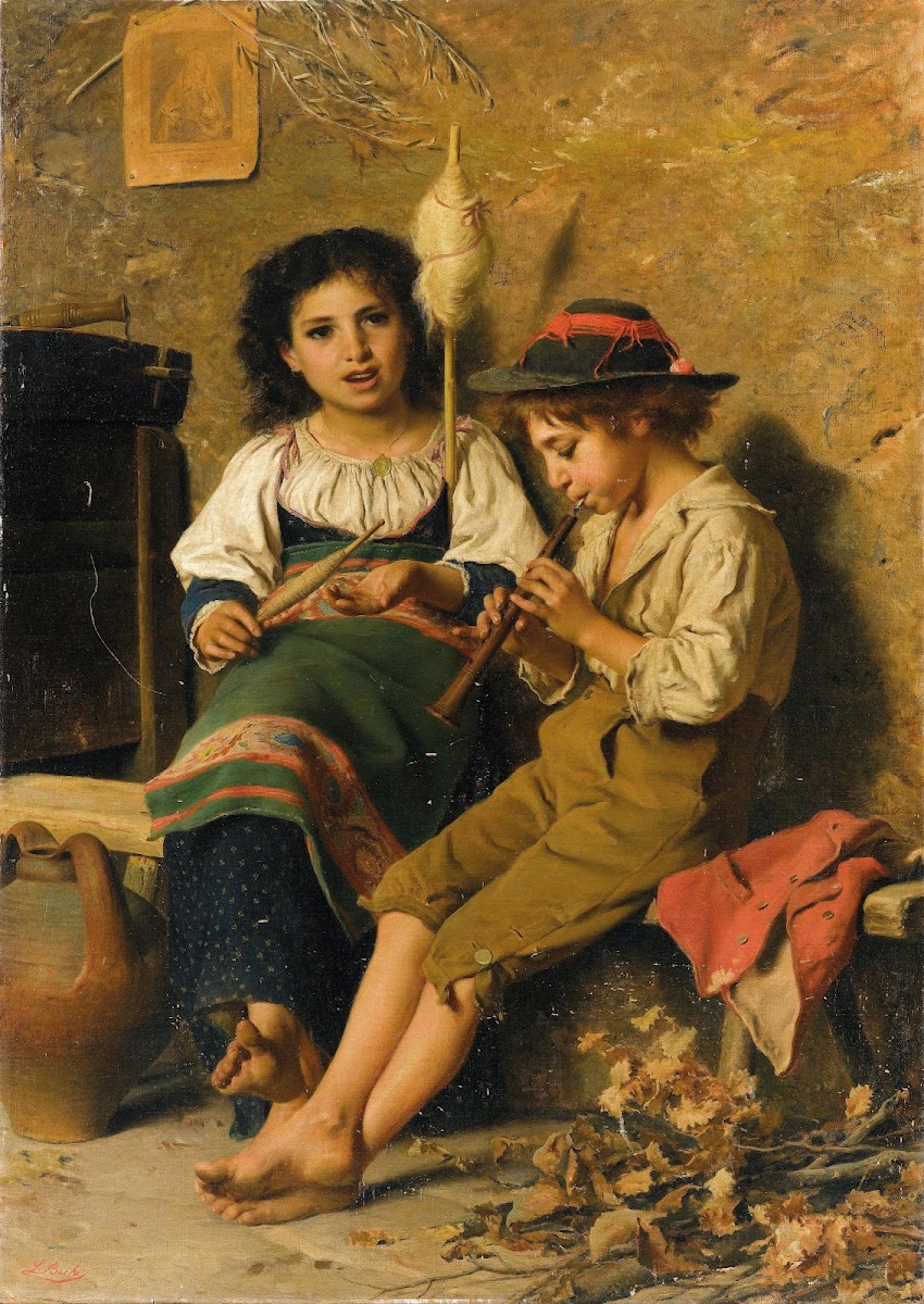 Spinnerin und Flötenspieler