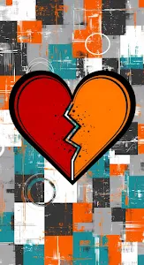 Broken Heart Grunge Pop Art on Abstract Patchwork