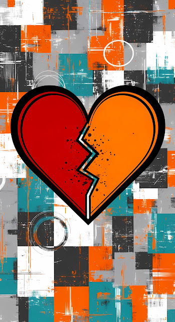 Broken Heart Grunge Pop Art on Abstract Patchwork - Free mobile Wallpaper