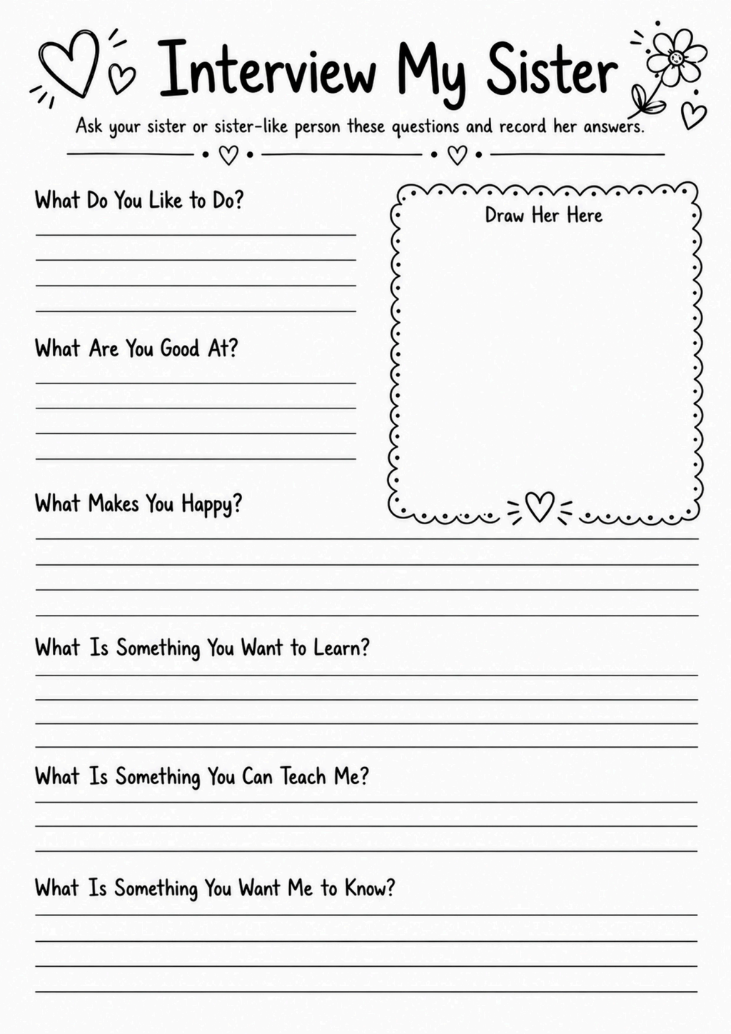 Interview My Sister Worksheet