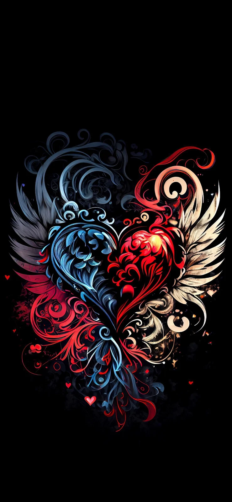 Ornate Red And Blue Heart - Digital Illustration Full HD iPhone Wallpaper (1284x2778)