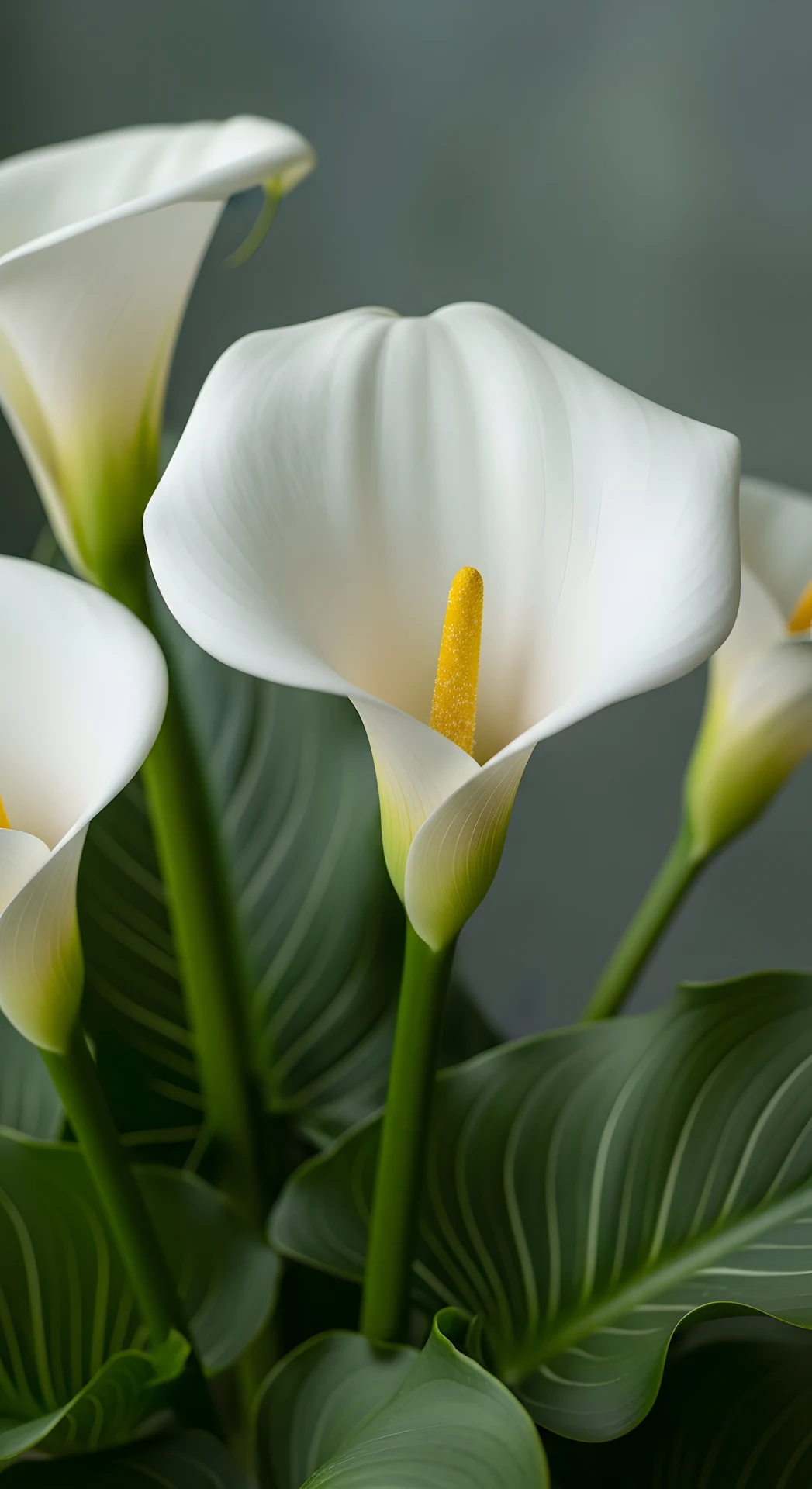 Close-up of White Calla Lilies Against Muted Green Background - Free 4K mobile Wallpaper