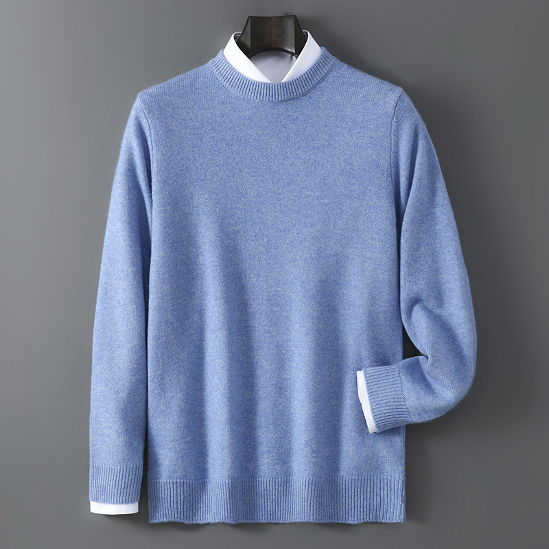 Men's wool sweater, round neck, 100% wool, reinforced