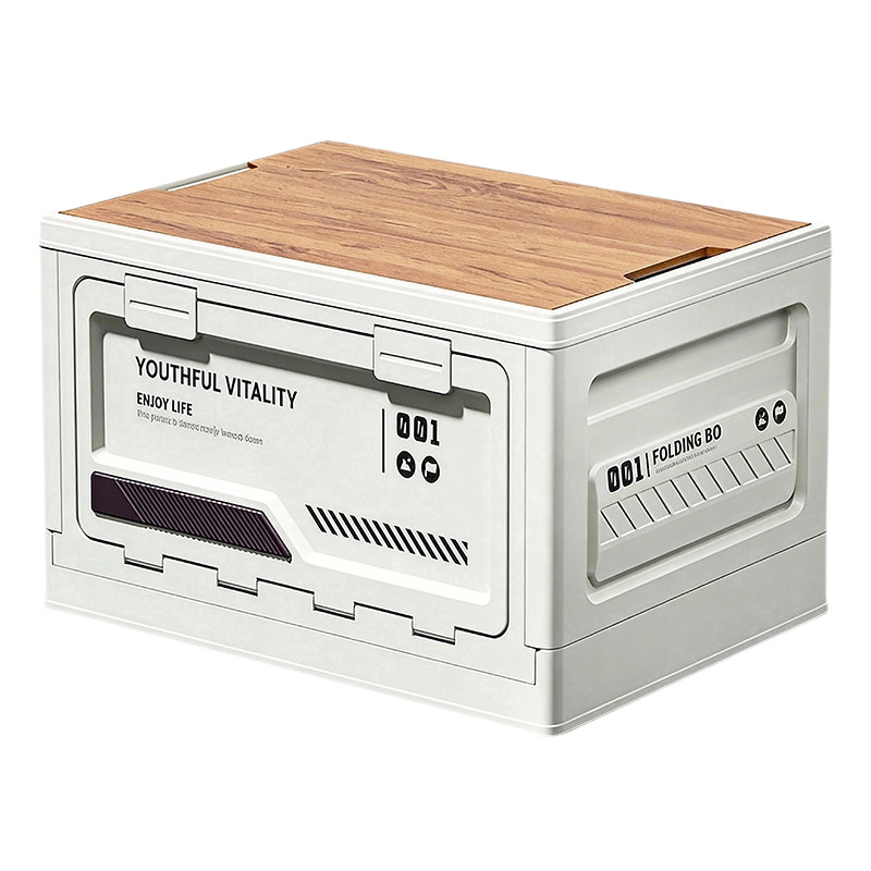 Foldable camping box with wooden lid, 40–50 L