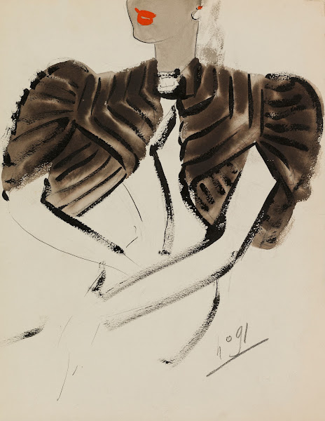 Boléro brun avec travail en bandes 1938 Fonds darts graphiques de la maison Max
