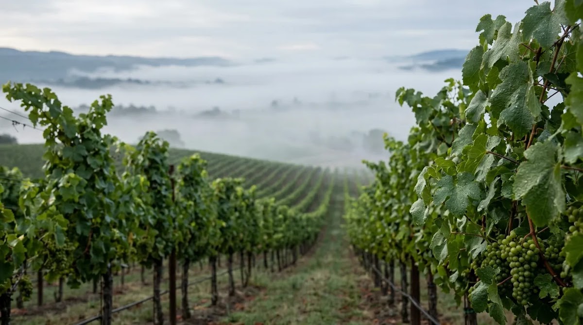 Sonoma wine guide illustration of coastal fog shaping Sonoma County vineyard climate