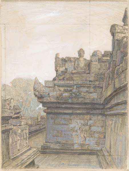 Gezicht op een van de terrassen van de Borobúdur 1921   1922