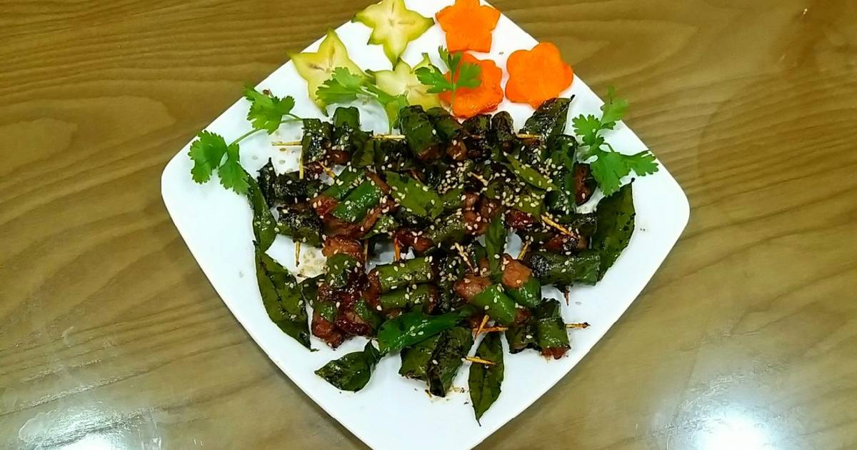 Thịt rán cuốn lá móc mật đơn giản