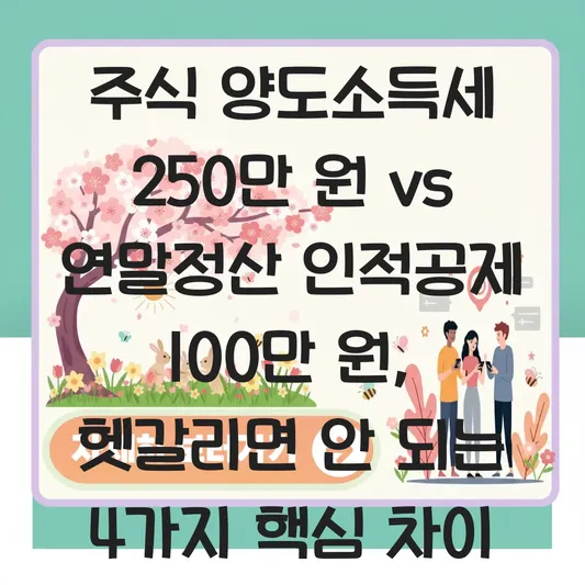 주식 양도소득세 기본공제 250만 원과 연말정산 인적공제용 소득금액 100만 원 헷갈리지 않는 법 대표 이미지