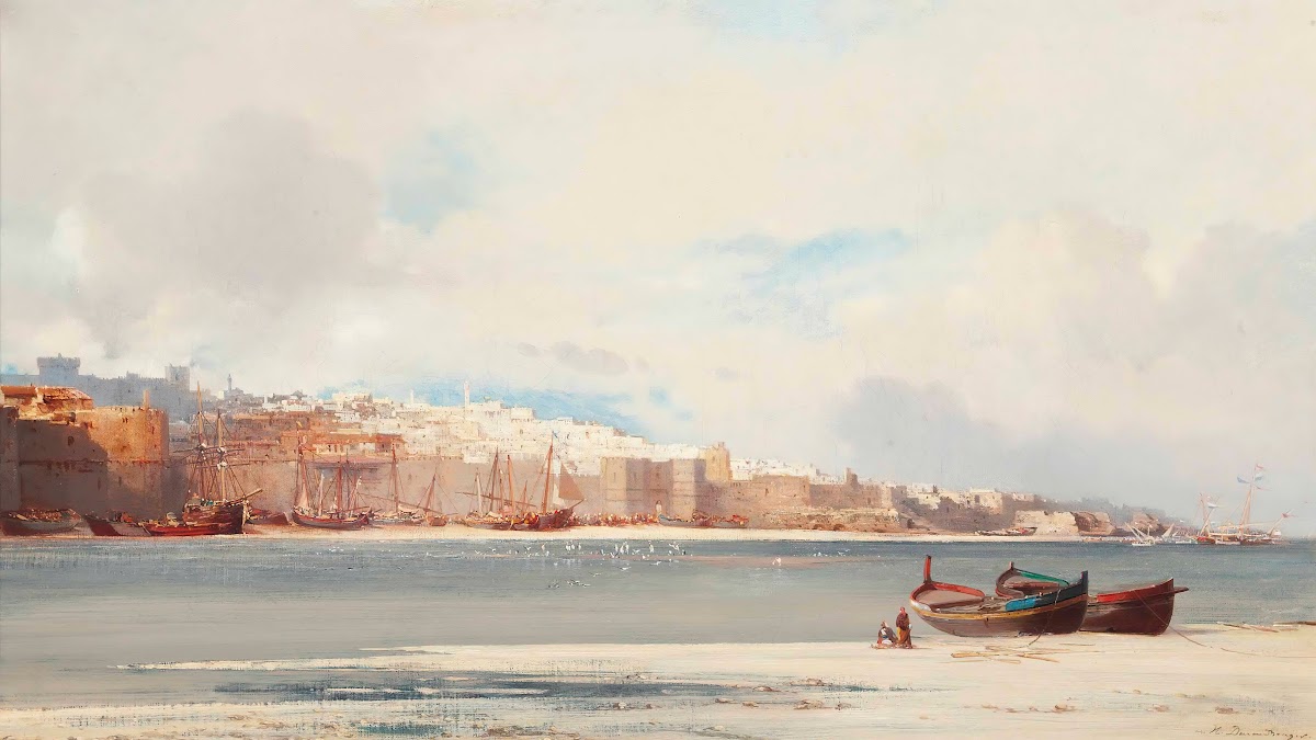 Figures on the shore before Rabat Morocco