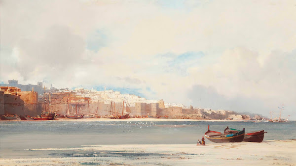 Figures on the shore before Rabat Morocco