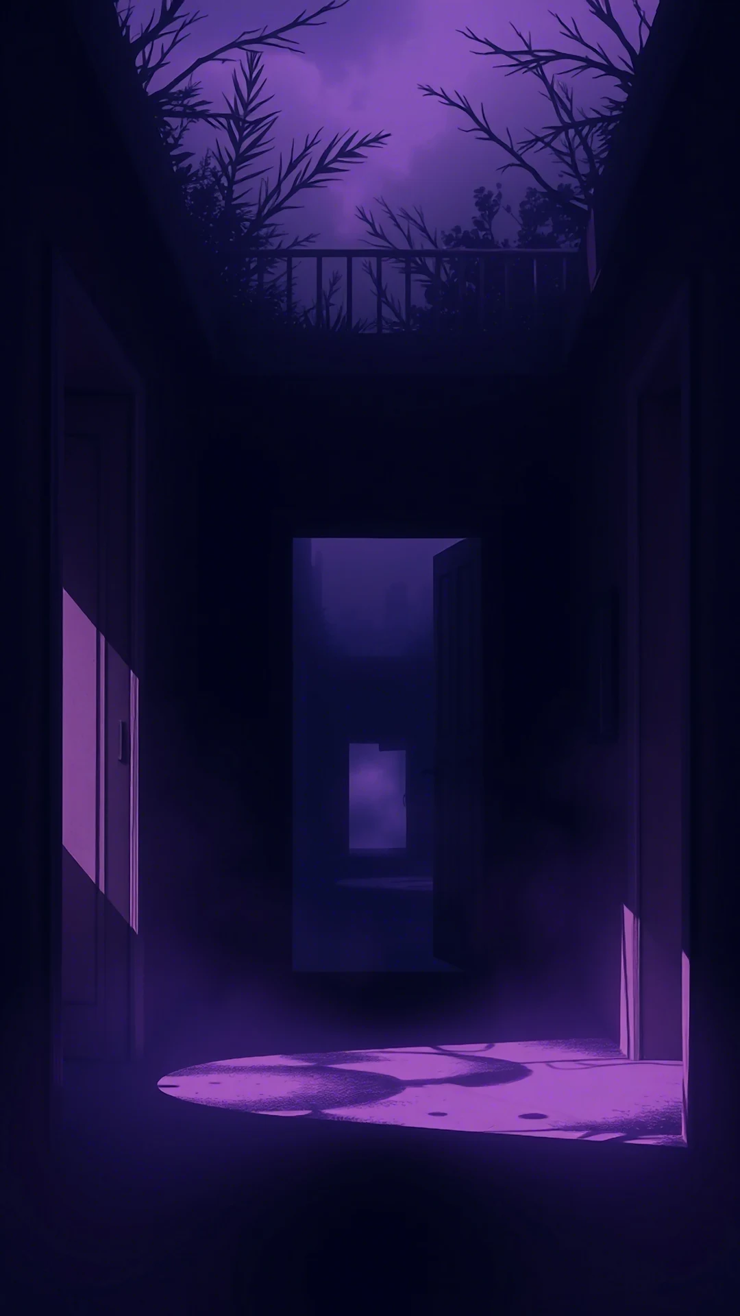 Mysterious Violet Corridor Aesthetic with Balcony View - Free 4K mobile Wallpaper