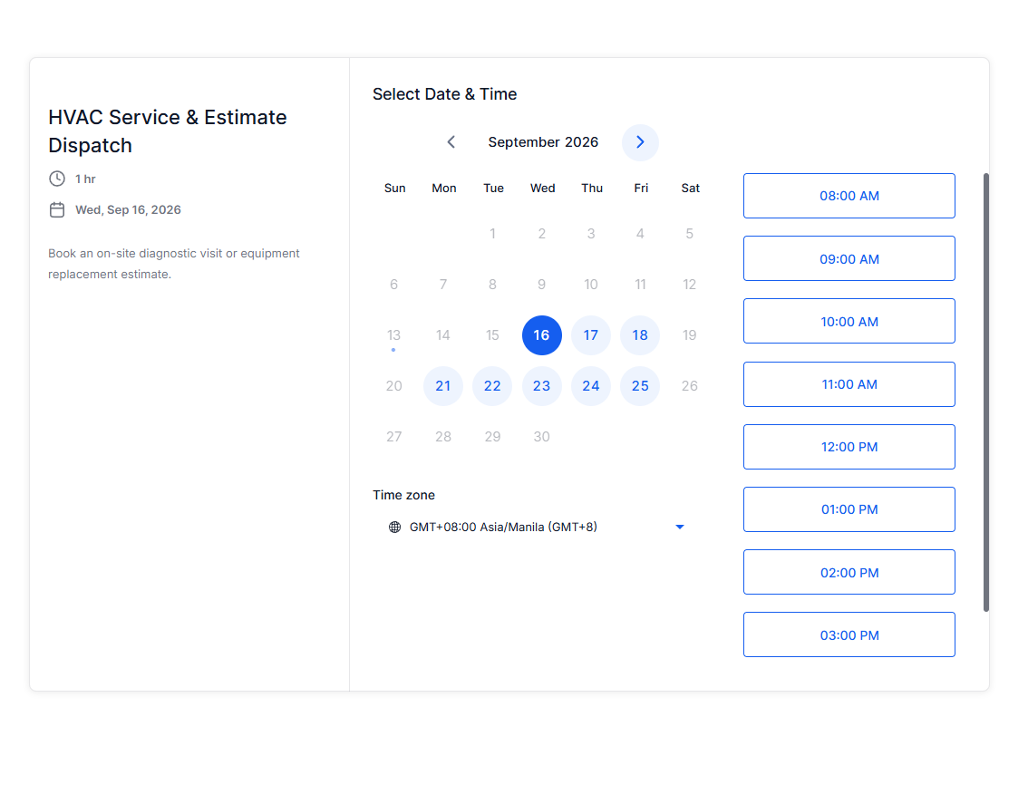 Service & Estimate Dispatch Calendar