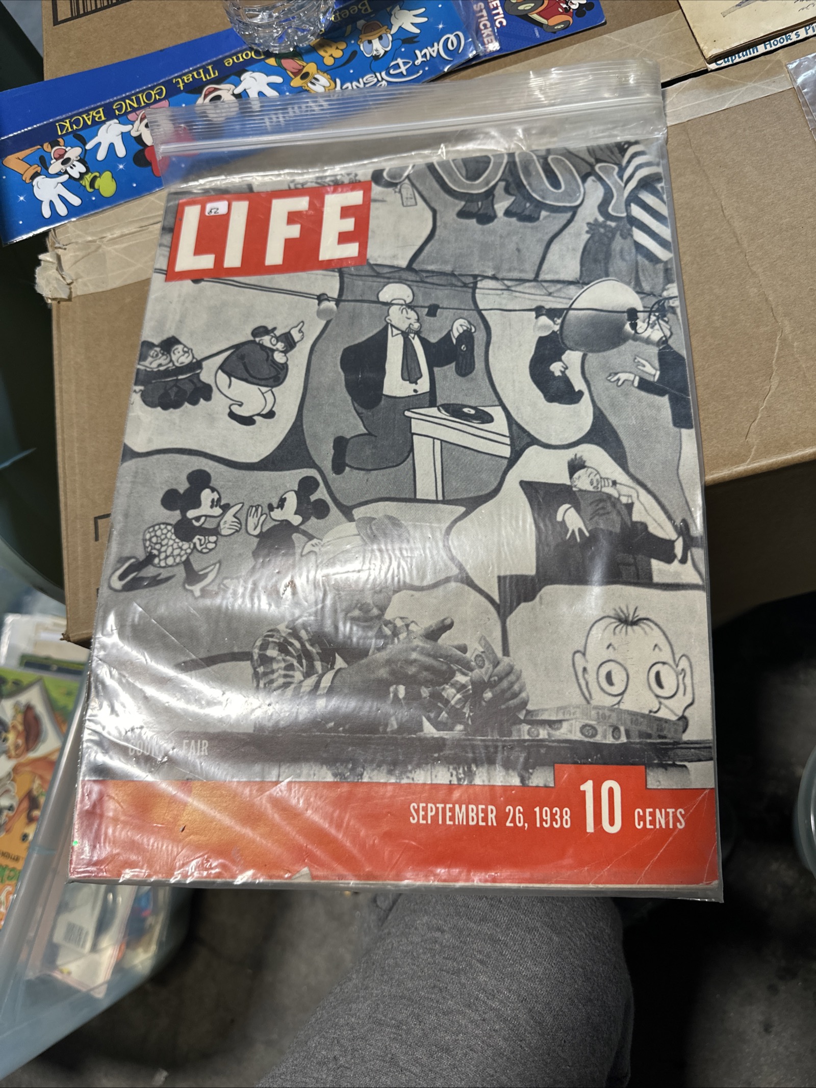 September 26 1938 LIFE Magazine cover featuring a stylized county fair mural with Mickey Mouse, Minnie Mouse, Popeye, Wimpy, and Betty Boop