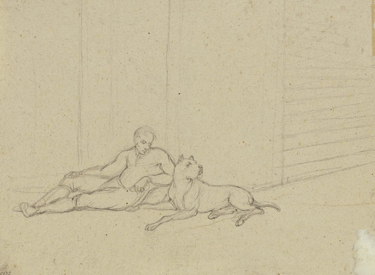 Reclining Man With Mastiff