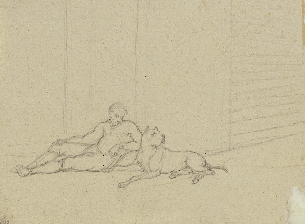 Reclining Man With Mastiff