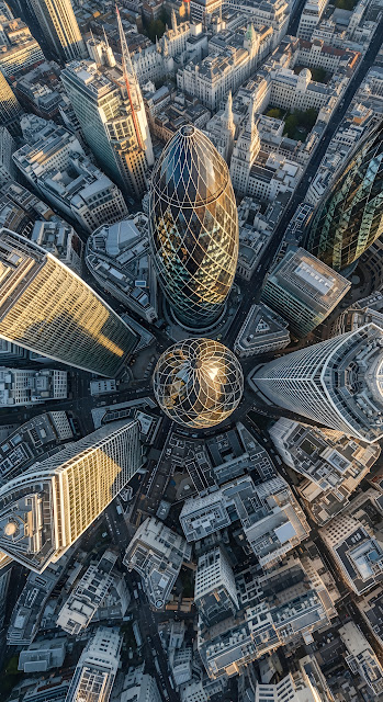 Top-Down Aerial View of London Financial District Skyscrapers - Free mobile Wallpaper