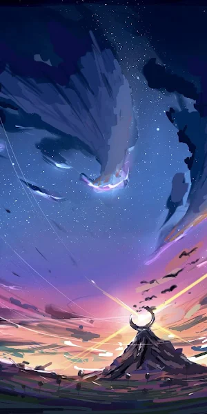 Fantasy Landscape, Night Sky, Digital Art, Aurora Borealis 8K Wallpaper Background