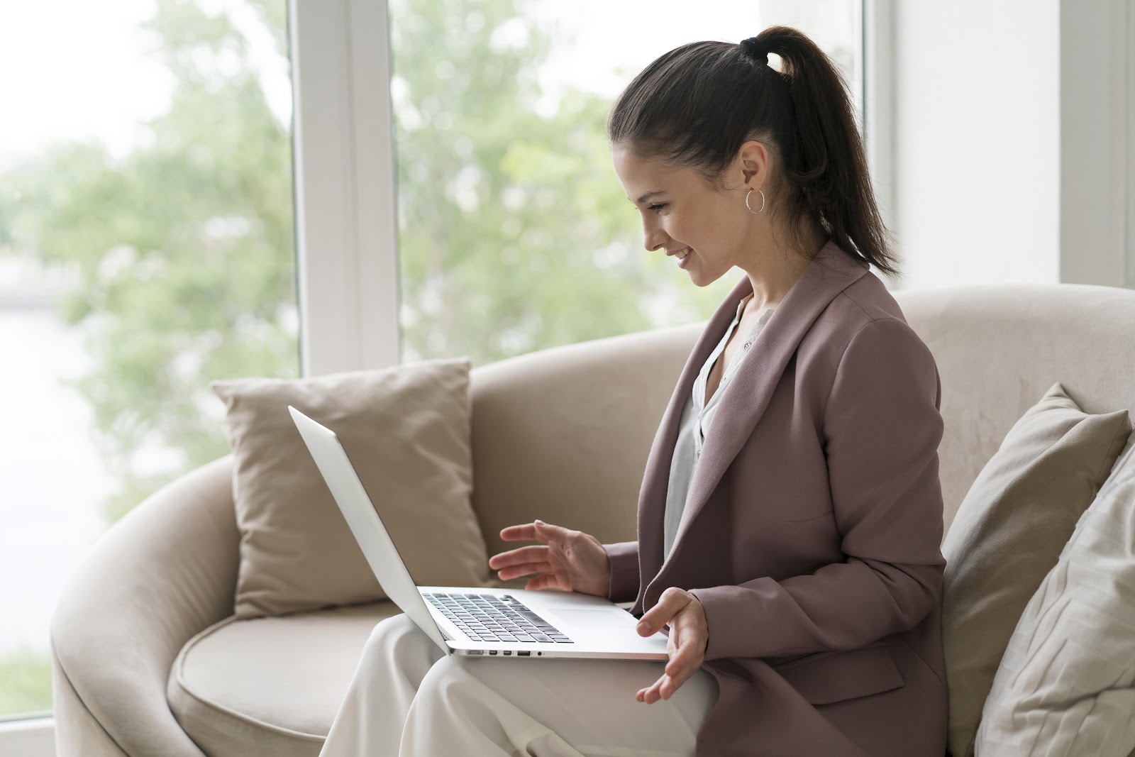 Client on a video call from her finished website