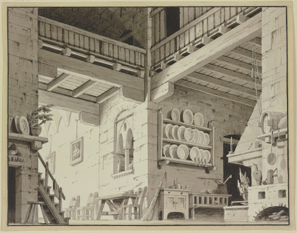 Bauernstube mit Küche und einer Holzdecke