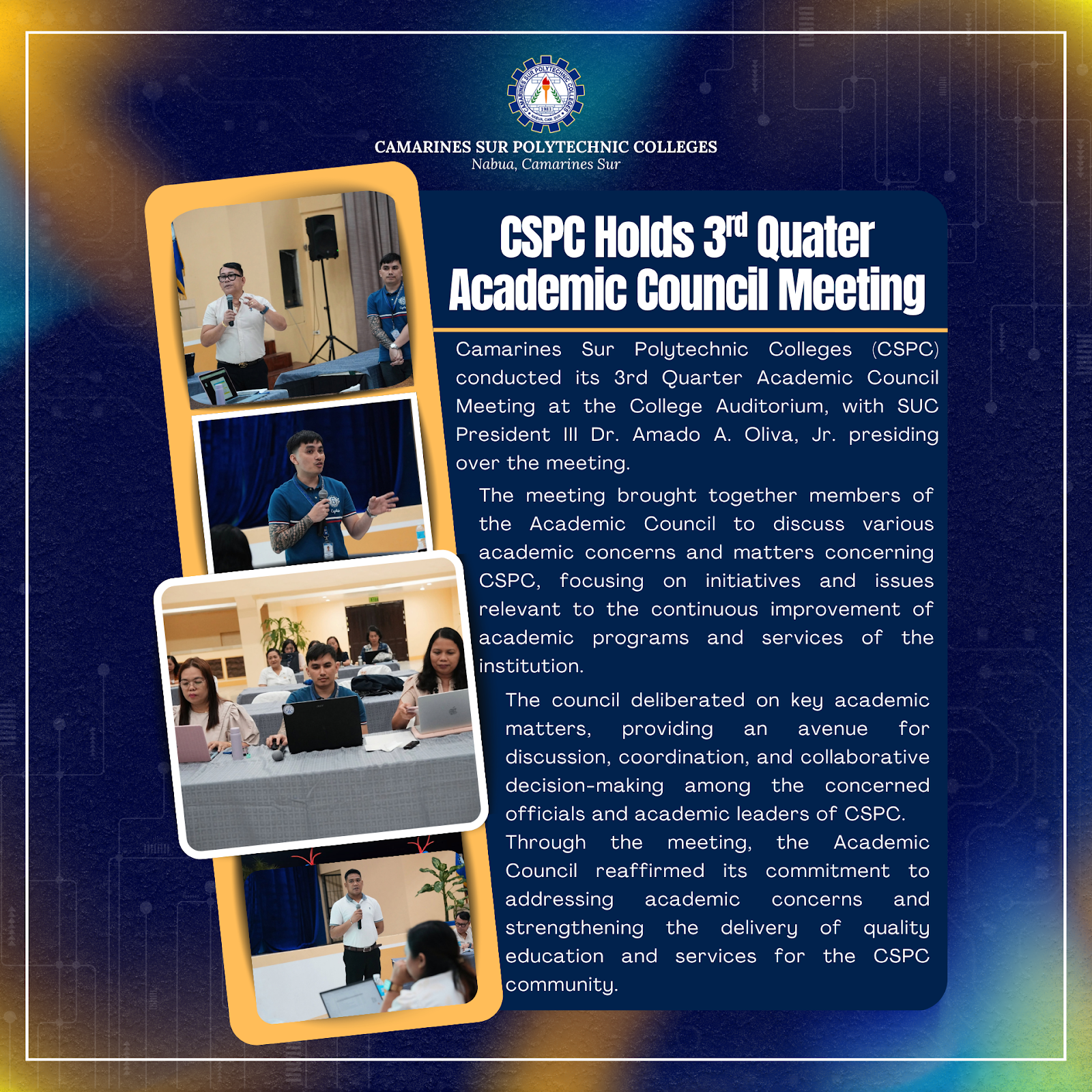 𝗖𝗦𝗣𝗖 𝗛𝗼𝗹𝗱𝘀 𝟯𝗿𝗱 𝗤𝘂𝗮𝗿𝘁𝗲𝗿 𝗔𝗰𝗮𝗱𝗲𝗺𝗶𝗰 𝗖𝗼𝘂𝗻𝗰𝗶𝗹 𝗠𝗲𝗲𝘁𝗶𝗻𝗴