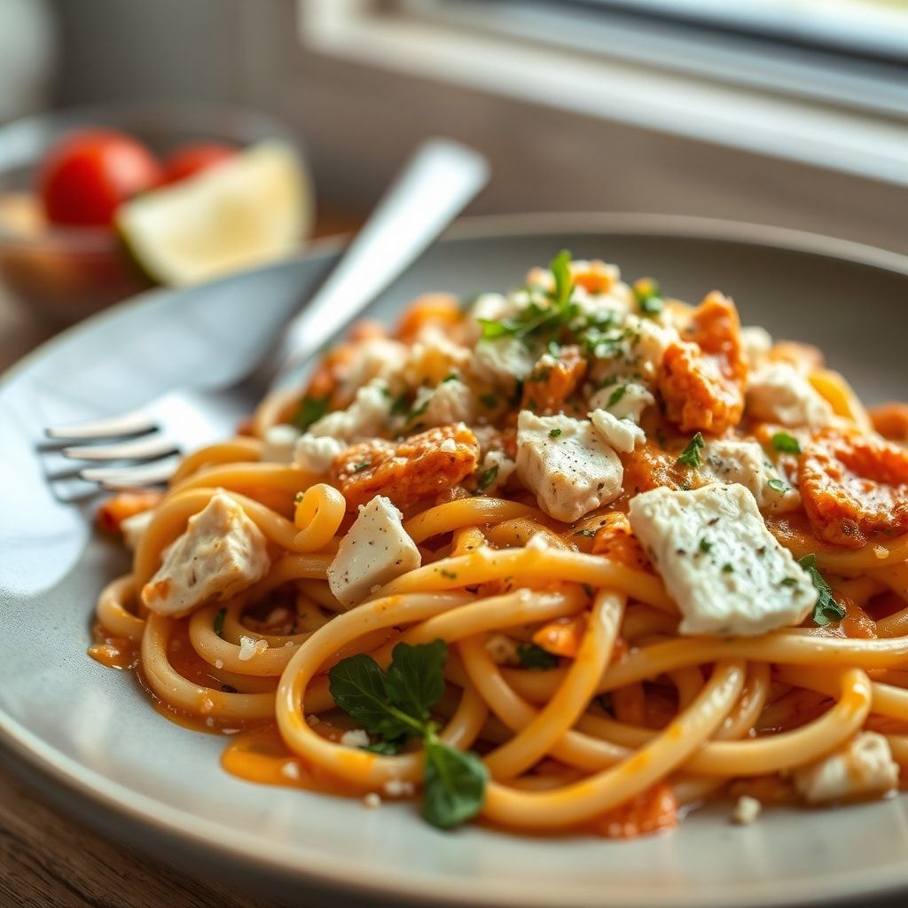 Easy Chicken Feta Greek Pasta Recipe for Dinner (30-Minute Meal) finished