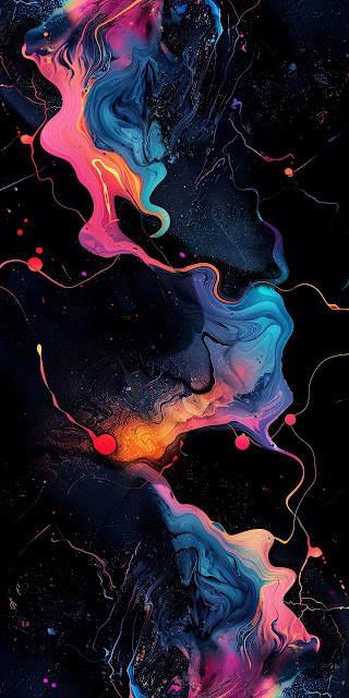 Neon Cosmic Ink Flow Abstract Vibrant Dark Fluid Art - Free mobile Wallpaper