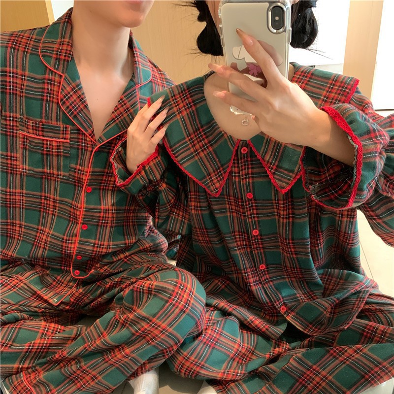 Couple Pajama Set, Checked, Brushed