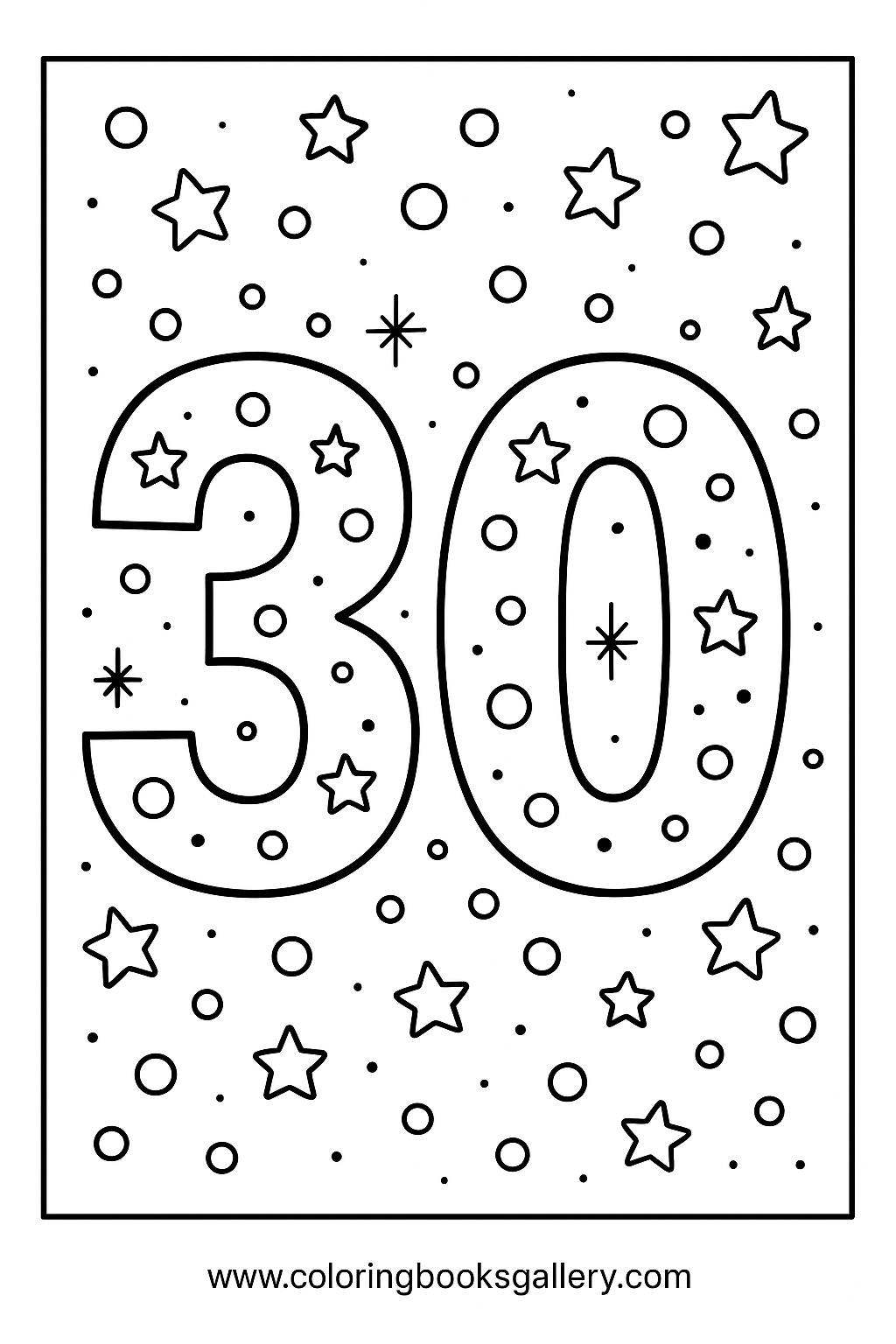 Number 30 Coloring Page for Kids – Simple A4 Printable Line Art – printable coloring page