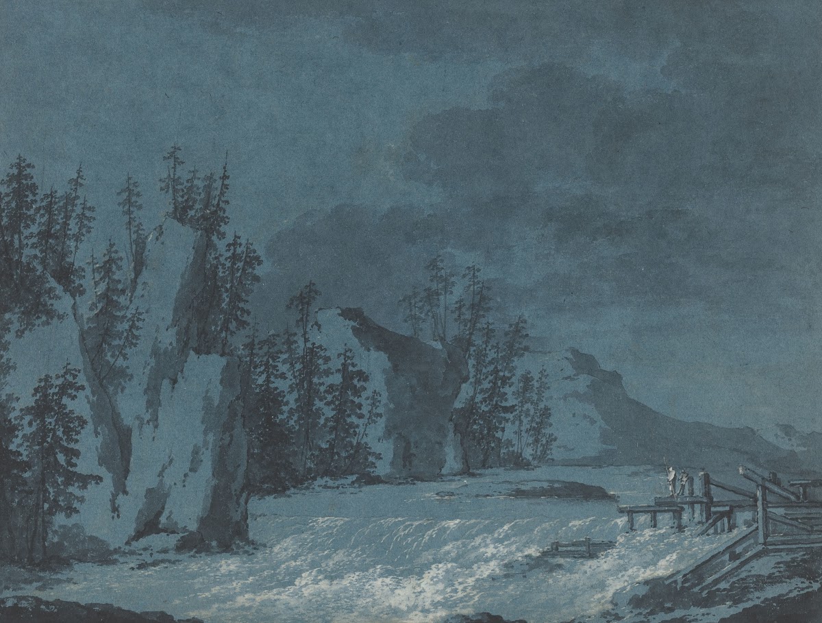 River Rapids by Wooded Cliffs c 1780