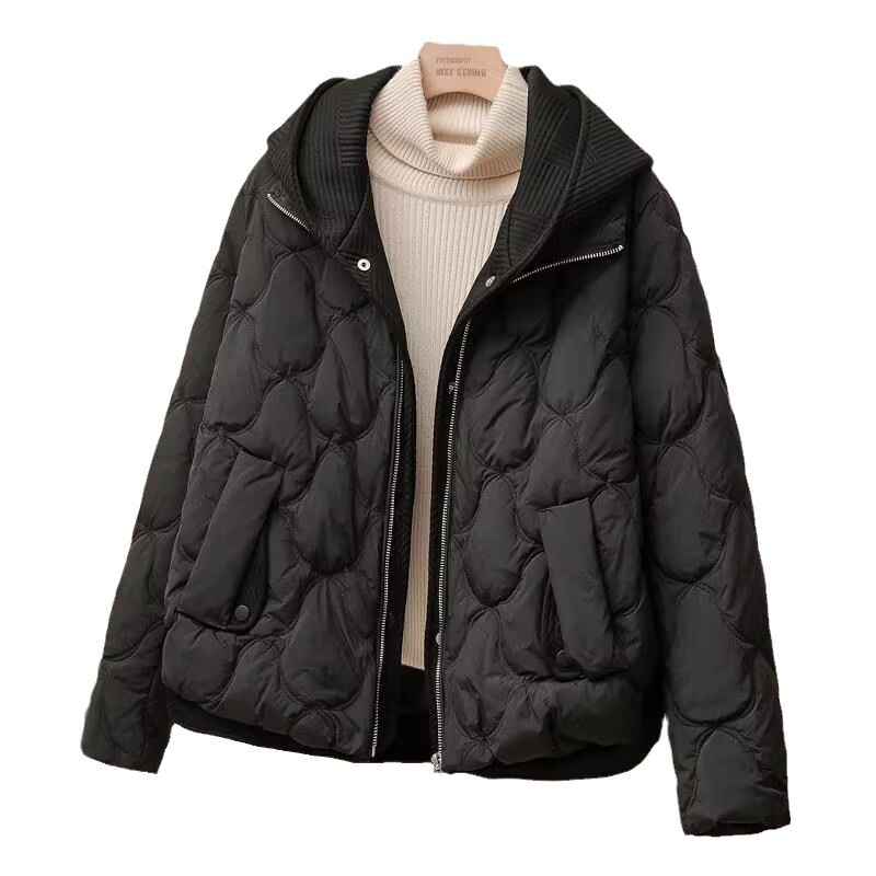 Women's winter jacket with hood and knit look