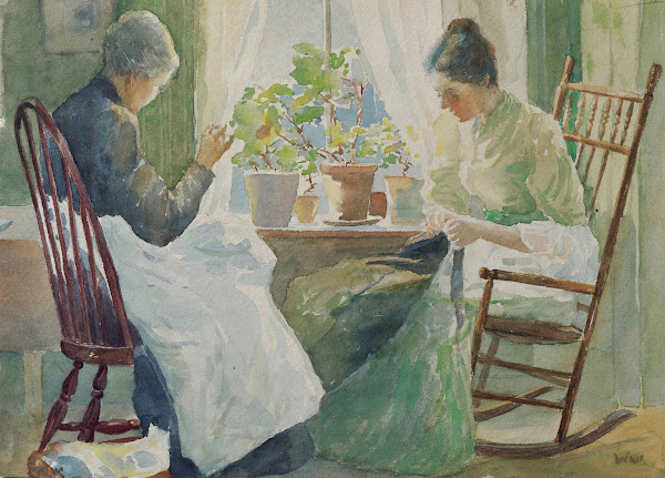 Two Women Sewing Ca 1885