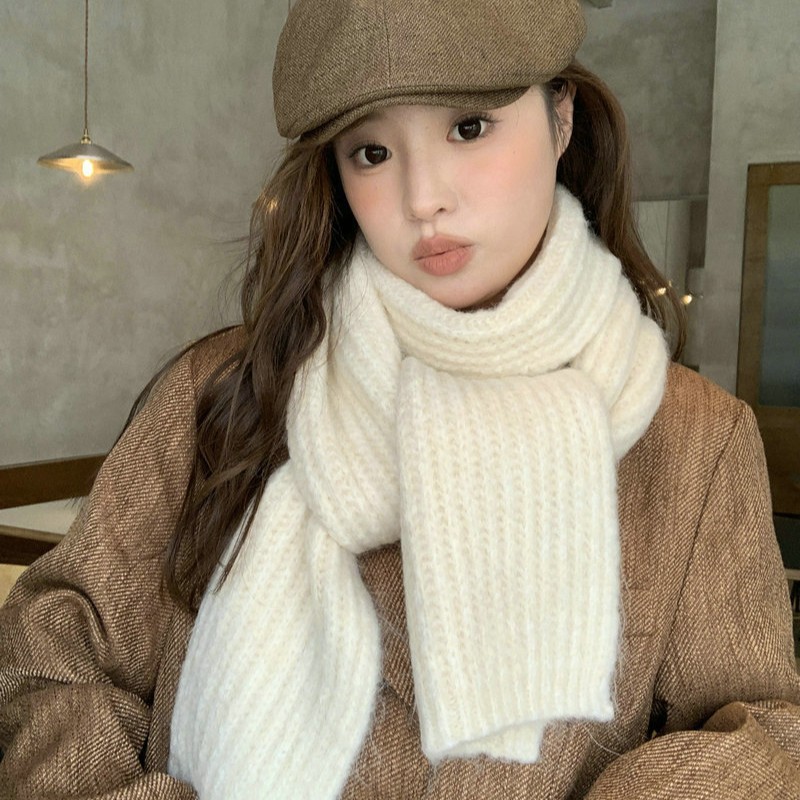 Soft alpaca wool scarf, solid color, thick and versatile