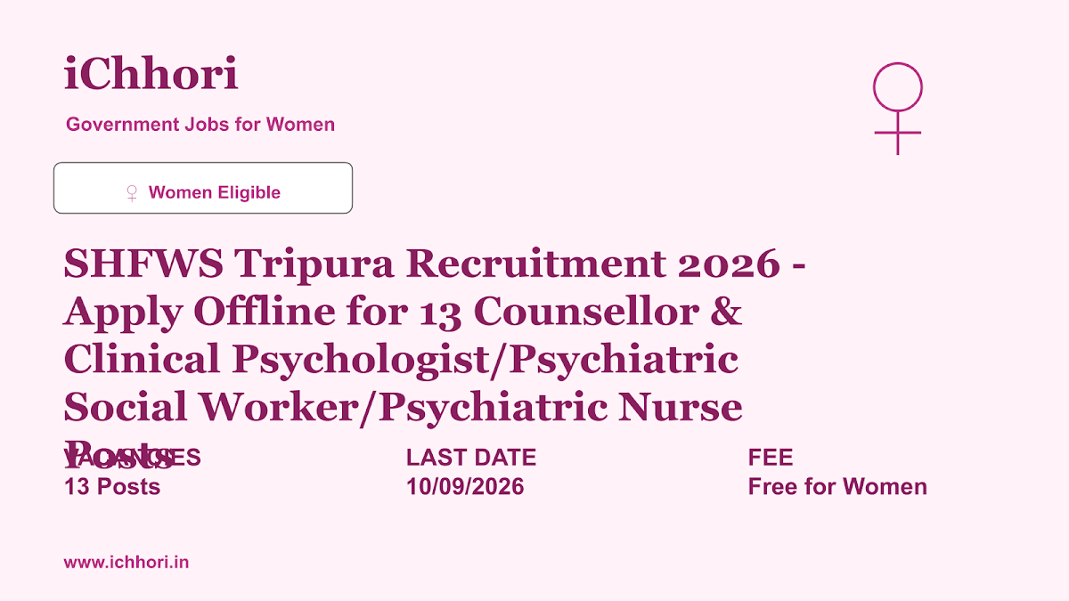 SHFWS Tripura Recruitment 2026 - Apply Offline for 13 Counsellor & Clinical Psychologist/Psychiatric Social Worker/Psychiatric Nurse Posts - iChhori