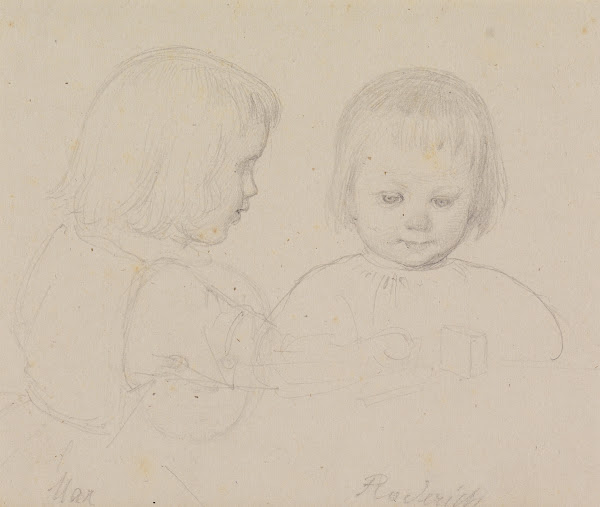 Kinderdoppelbildnis Max und Roderich Schrödter die Söhne des Künstlers 1847 1848