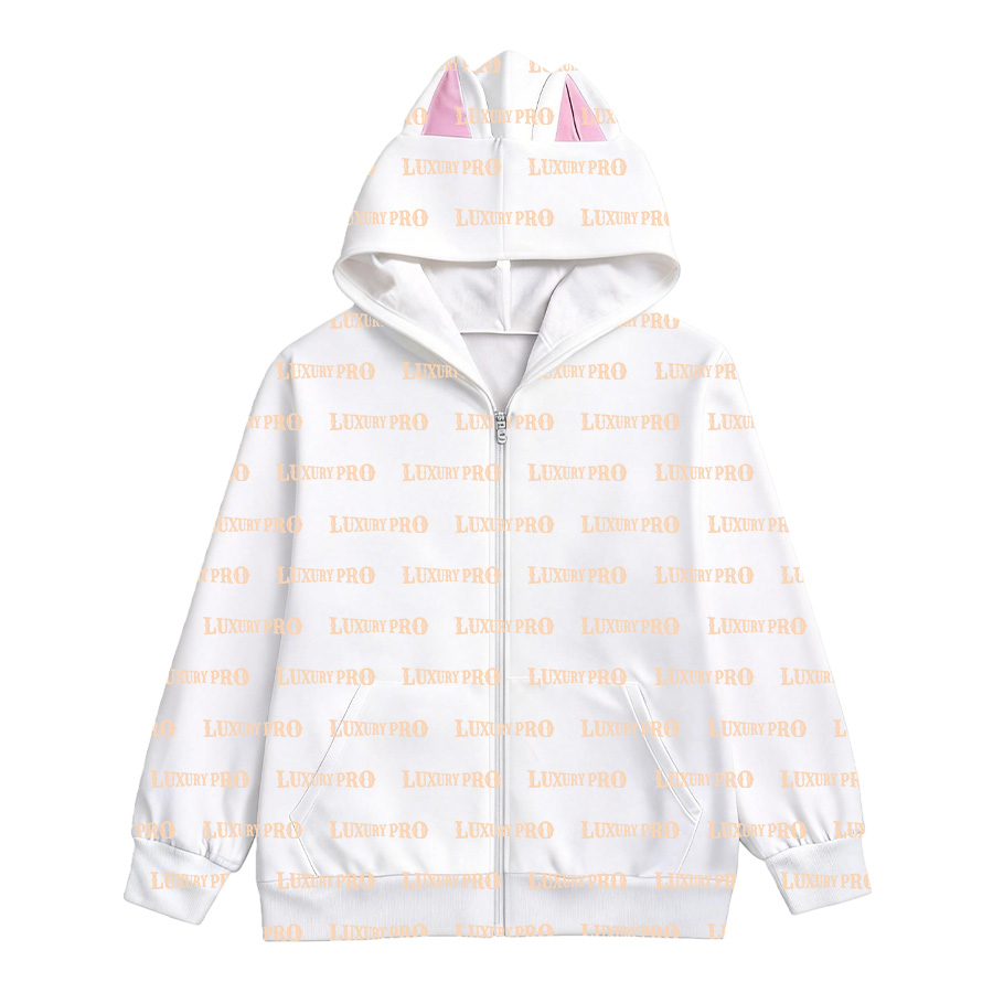 AOP Full Zip Cat Ear Hoodie Double Hood