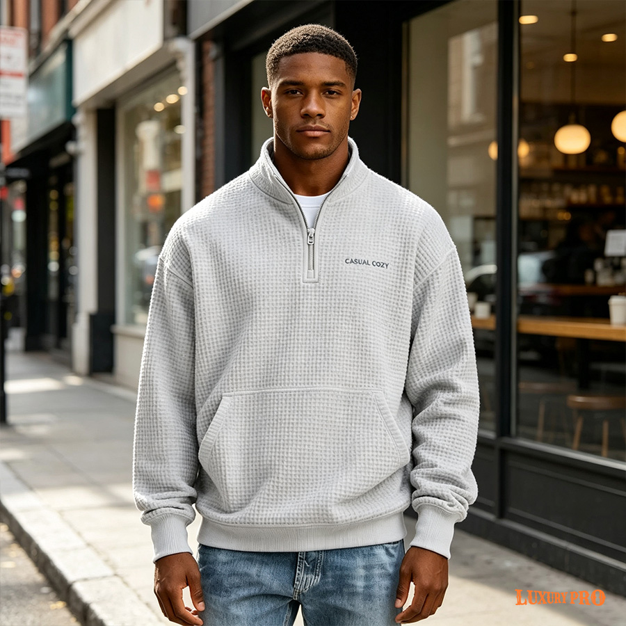 2D Waffle Half‑Zip Sweatshirt-280g