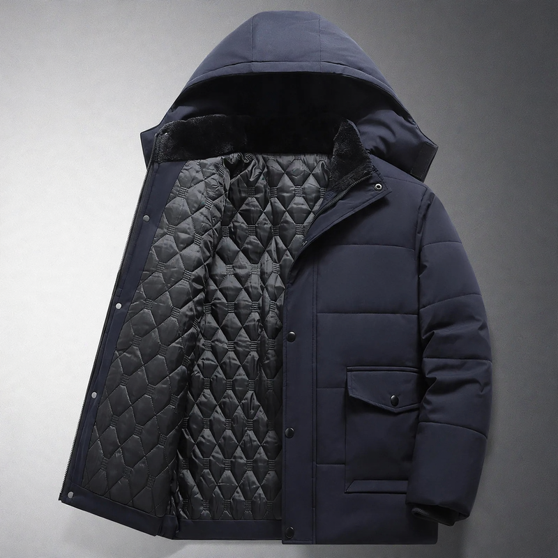 Padded men's winter jacket with hood