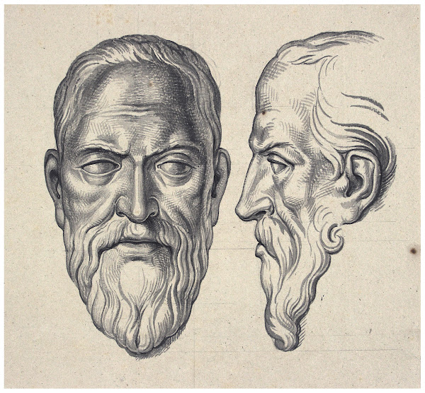 Kop van Oldenbarnevelt en face en en profil sculptuur