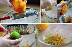 Cam và chanh rửa sạch, cạo lấy vỏ, cho vào vào tô.
