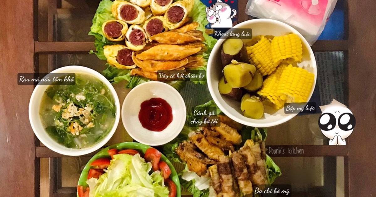 Bữa trưa 2 người - Heo, gà, bò, cá, tôm, khoai, bắp đủ cả :))