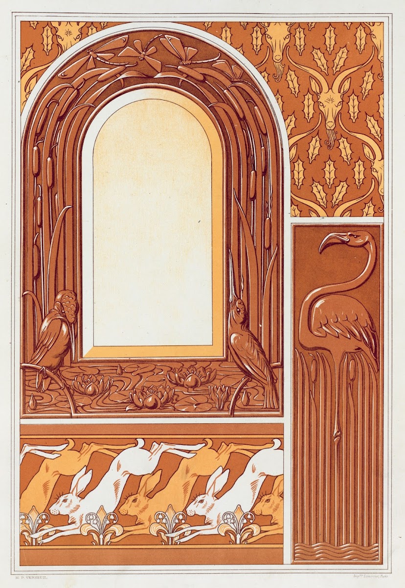 Têtes de chèvres semis Flamant plaque cuivre fondu 1897